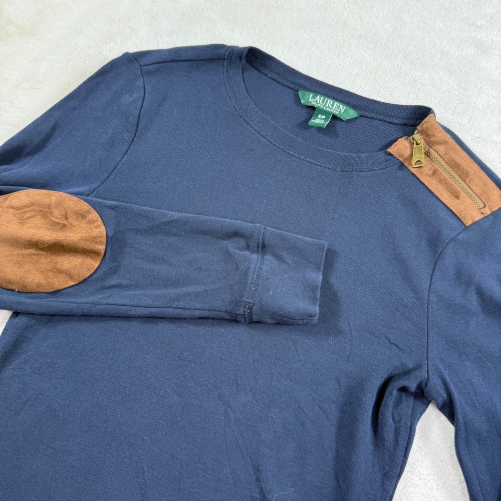 Lauren Ralph Lauren Navy Cotton Top Elbow Patches Zipper‎ Shoulder Small